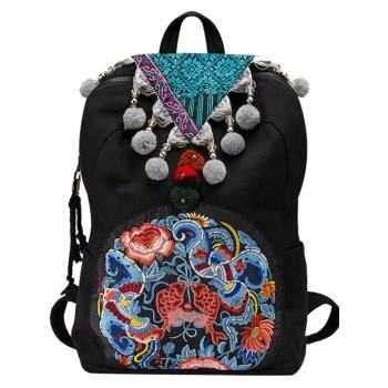 Mooras Handcrafted Vintage Ethnic Backpack Couple Fishes Embroidered Bag  - Jin Li