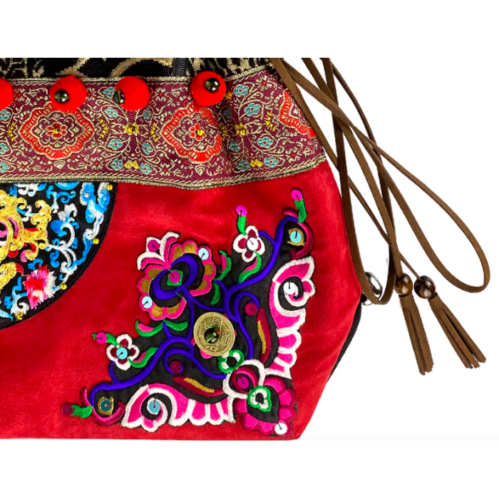 Mooras Handcrafted Vintage Ethnic Embroidered Tote Bag - Dragon