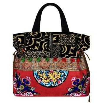 Mooras Handcrafted Vintage Ethnic Embroidered Tote Bag - Dragon