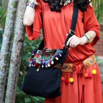 Mooras Handcrafted Vintage Ethnic Embroidered Tote Bag - Floral