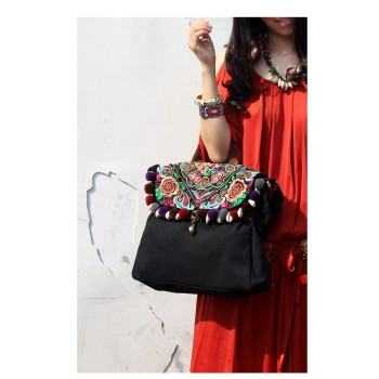 Mooras Handcrafted Vintage Ethnic Embroidered Tote Bag - Floral
