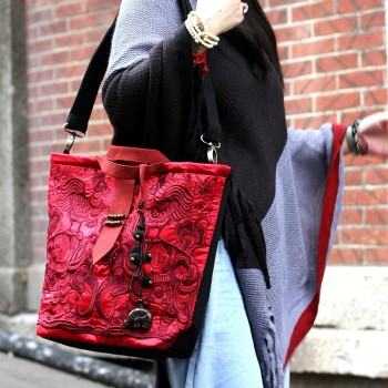 Mooras Handcrafted Vintage Ethnic Embroidered Tote Bag Red - Happiness