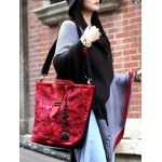 Mooras Handcrafted Vintage Ethnic Embroidered Tote Bag Red - Happiness
