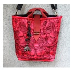 Mooras Handcrafted Vintage Ethnic Embroidered Tote Bag Red - Happiness