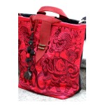 Mooras Handcrafted Vintage Ethnic Embroidered Tote Bag Red - Happiness