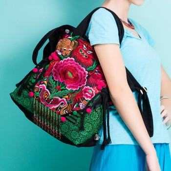Mooras Handcrafted Embroidered Vintage Ethnic Tote Bag - Qiling