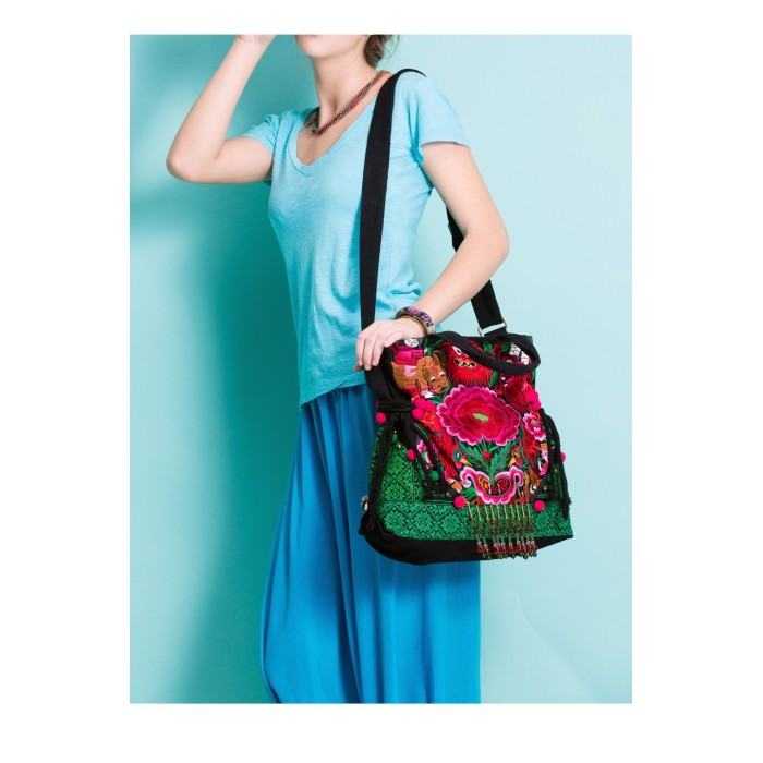Mooras Handcrafted Embroidered Vintage Ethnic Tote Bag - Qiling