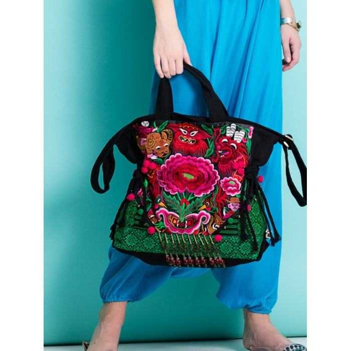 Mooras Handcrafted Embroidered Vintage Ethnic Tote Bag - Qiling