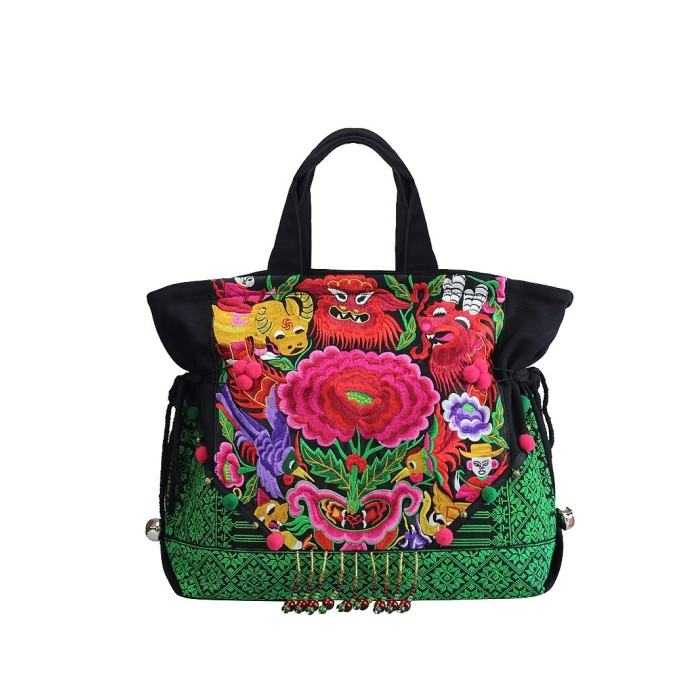 Mooras Handcrafted Embroidered Vintage Ethnic Tote Bag - Qiling