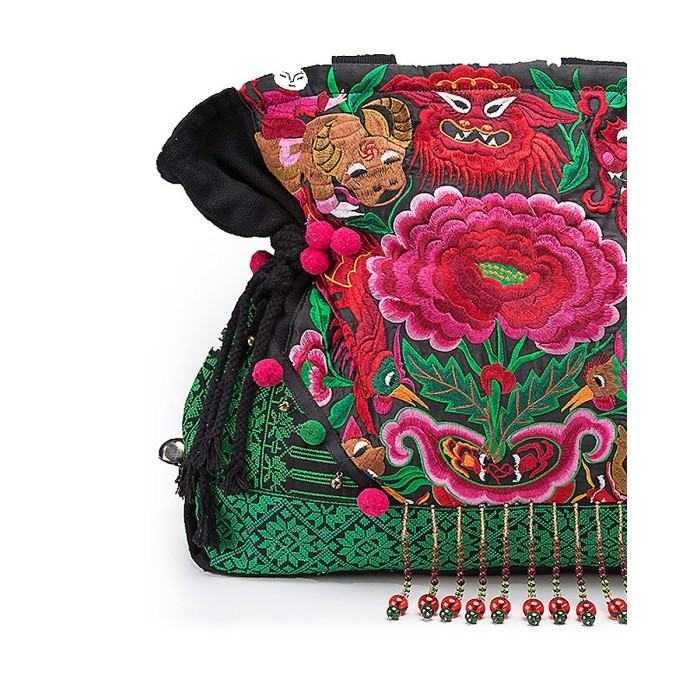 Mooras Handcrafted Embroidered Vintage Ethnic Tote Bag - Qiling