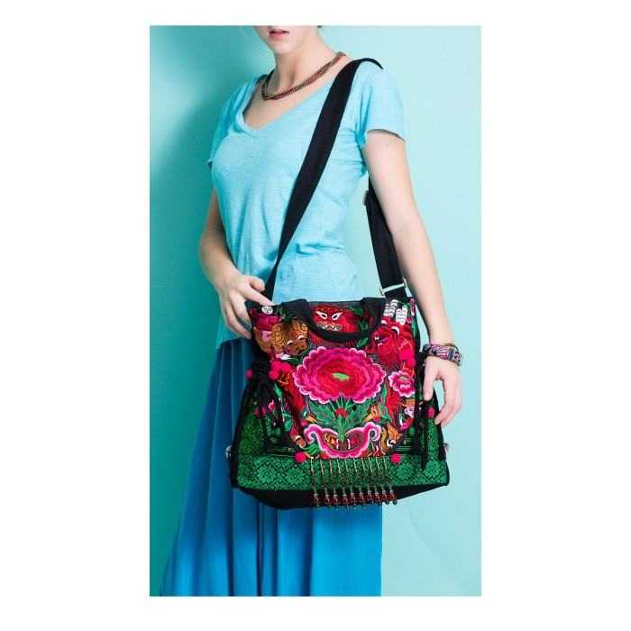 Mooras Handcrafted Embroidered Vintage Ethnic Tote Bag - Qiling