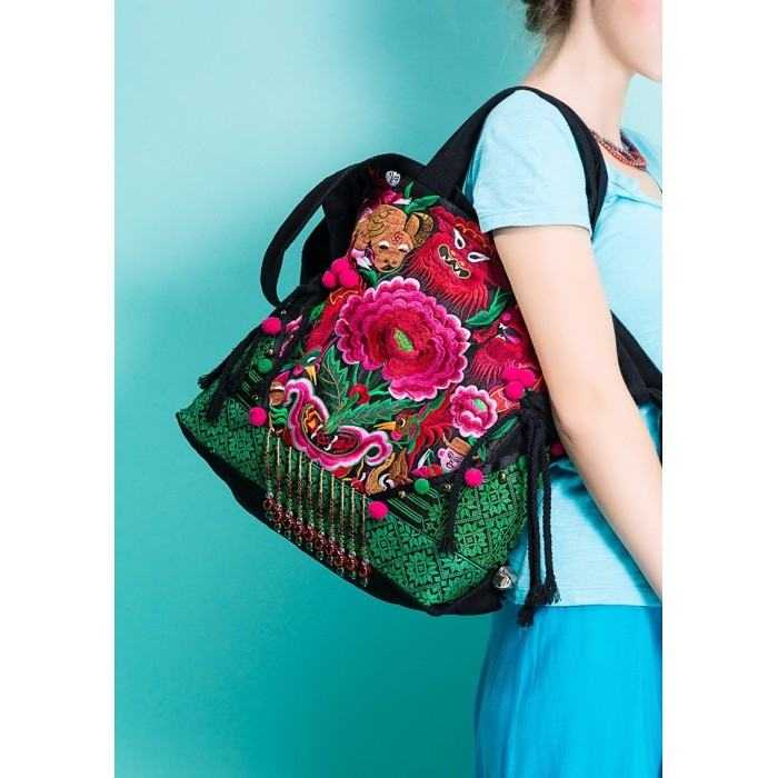 Mooras Handcrafted Embroidered Vintage Ethnic Tote Bag - Qiling
