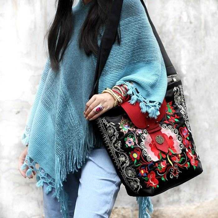 Mooras Handcrafted Vintage Ethnic Embroidered Tote Bag - Joyous