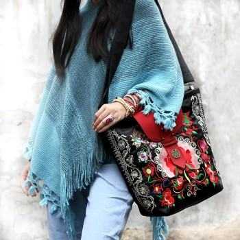 Mooras Handcrafted Vintage Ethnic Embroidered Tote Bag - Joyous