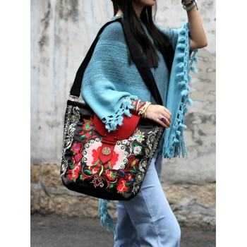 Mooras Handcrafted Vintage Ethnic Embroidered Tote Bag - Joyous