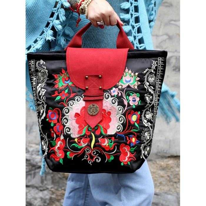 Mooras Handcrafted Vintage Ethnic Embroidered Tote Bag - Joyous