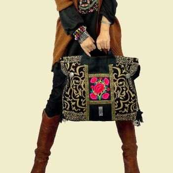 Mooras Handcrafted Vintage Ethnic Floral Embroidered Tote Bag Travel Bag, Gift for Her