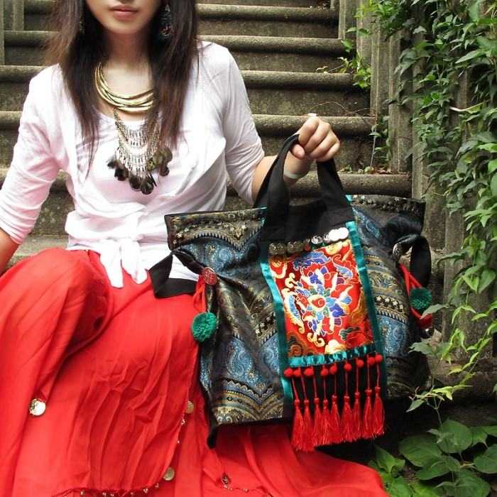 Mooras Handcrafted Bohemia Ethnic Embroidered Tote Bag, Gift for Mother