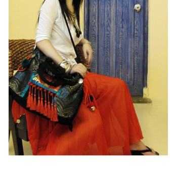 Mooras Handcrafted Bohemia Ethnic Embroidered Tote Bag, Gift for Mother