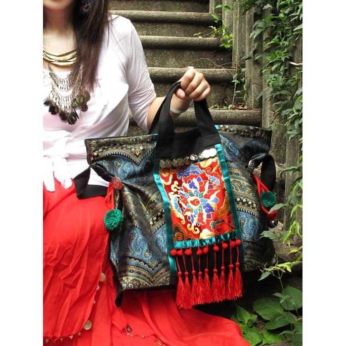 Mooras Handcrafted Bohemia Ethnic Embroidered Tote Bag, Gift for Mother