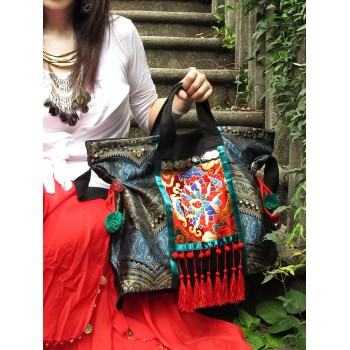 Mooras Handcrafted Bohemia Ethnic Embroidered Tote Bag, Gift for Mother