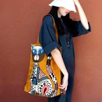 Handcrafted Fashion Ethnic Shoulder Bag Travel Bag Backpack - Lucky Cat