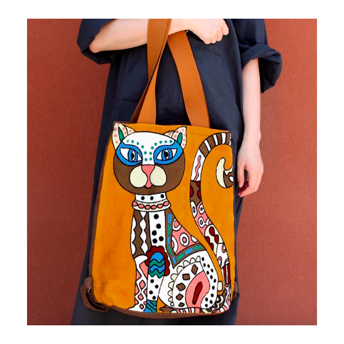 Handcrafted Fashion Ethnic Shoulder Bag Travel Bag Backpack - Lucky Cat
