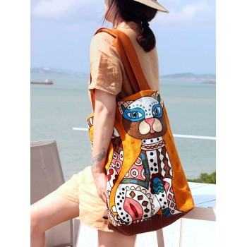 Handcrafted Fashion Ethnic Shoulder Bag Travel Bag Backpack - Lucky Cat