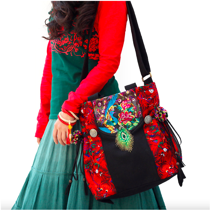 Handcrafted Vintage Ethnic Shoulder Bag Travel Bag - Floral and Birds