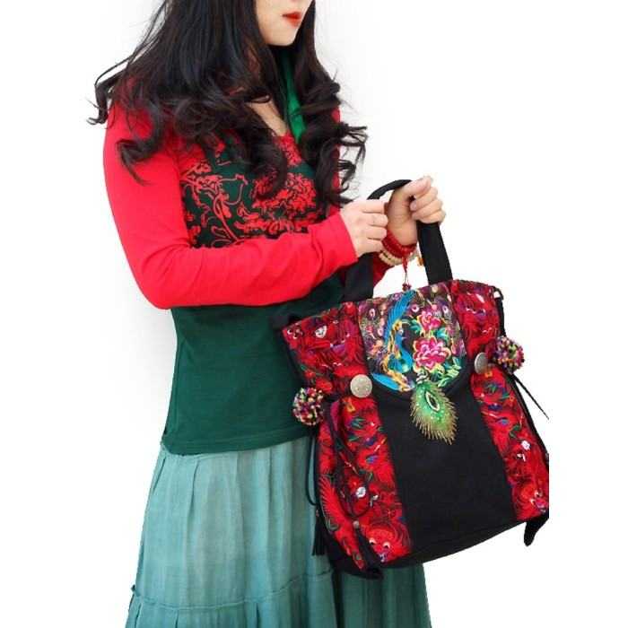 Handcrafted Vintage Ethnic Shoulder Bag Travel Bag - Floral and Birds