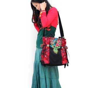 Handcrafted Vintage Ethnic Shoulder Bag Travel Bag - Floral and Birds