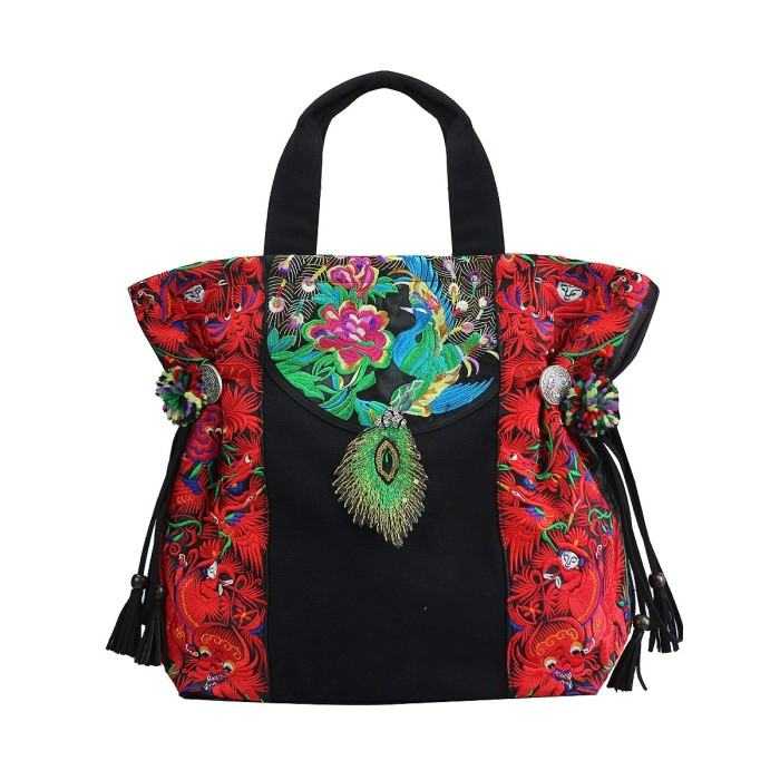 Handcrafted Vintage Ethnic Shoulder Bag Travel Bag - Floral and Birds