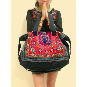 Mooras Handcrafted Vintage Ethnic Shoulder Bag Travel Bag - Floral