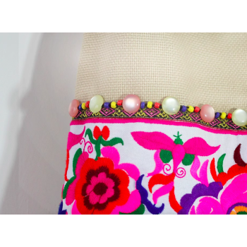 Mooras Hand-embroidered Ethnic Shoulder Bag | Colorful, Artistic Choice with Tassels and Beads