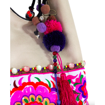 Mooras Hand-embroidered Ethnic Shoulder Bag | Colorful, Artistic Choice with Tassels and Beads