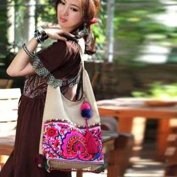 Mooras Hand-embroidered Ethnic Shoulder Bag | Colorful, Artistic Choice with Tassels and Beads
