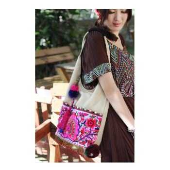 Mooras Hand-embroidered Ethnic Shoulder Bag | Colorful, Artistic Choice with Tassels and Beads