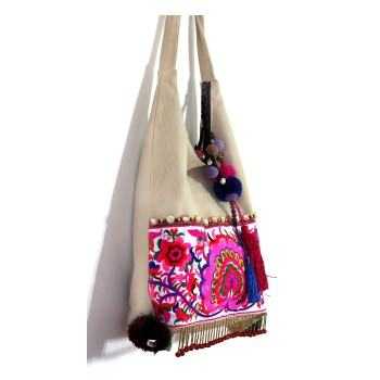 Mooras Hand-embroidered Ethnic Shoulder Bag | Colorful, Artistic Choice with Tassels and Beads