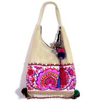 Mooras Hand-embroidered Ethnic Shoulder Bag | Colorful, Artistic Choice with Tassels and Beads