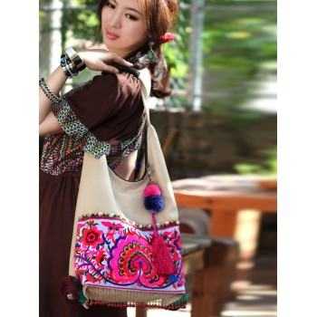 Mooras Hand-embroidered Ethnic Shoulder Bag | Colorful, Artistic Choice with Tassels and Beads