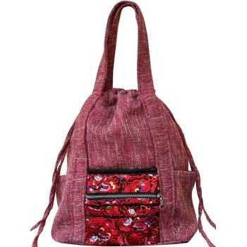 Mooras Ethnic-Style Hand-Embroidered Drawstring Backpack | The Beauty of Red, a Lightweight Choice for Travel