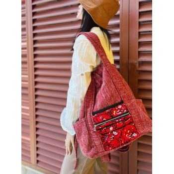 Mooras Ethnic-Style Hand-Embroidered Drawstring Backpack | The Beauty of Red, a Lightweight Choice for Travel
