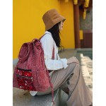 Mooras Ethnic-Style Hand-Embroidered Drawstring Backpack | The Beauty of Red, a Lightweight Choice for Travel