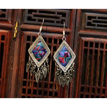 Mooras Vintage Handmade Miao Embroidery Fringe Earrings