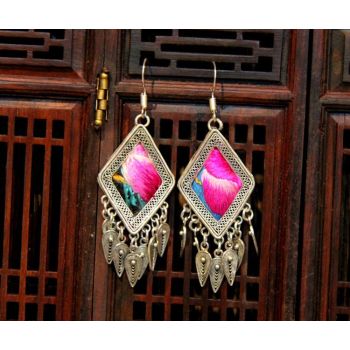 Mooras Vintage Handmade Miao Embroidery Fringe Earrings