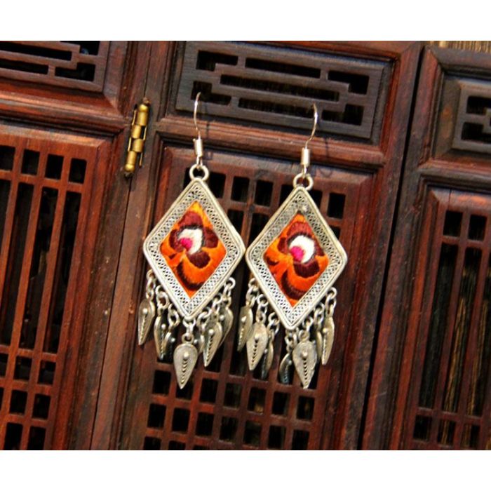 Mooras Vintage Handmade Miao Embroidery Fringe Earrings