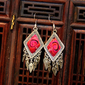 Mooras Vintage Handmade Miao Embroidery Fringe Earrings