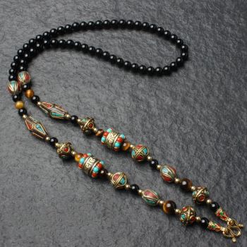 Natural Onyx Beads Chain Tibetan Style Thangka Pendant Replacement Chain