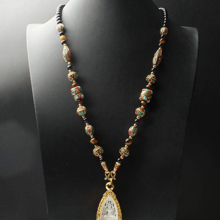 Natural Onyx Beads Chain Tibetan Style Thangka Pendant Replacement Chain