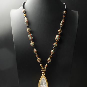 Natural Onyx Beads Chain Tibetan Style Thangka Pendant Replacement Chain